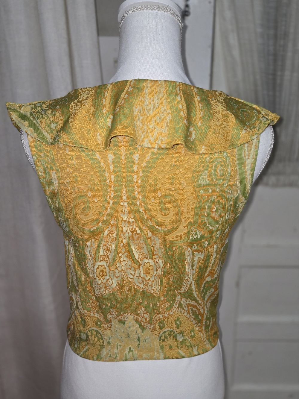 Zara Yellow and Green Paisley Ruffle Crop Top
